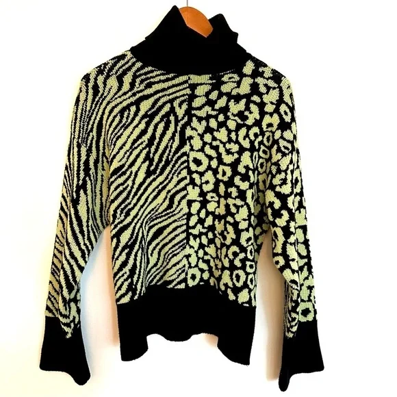Zara Neon Yellow and Black Animal Print Turtleneck Sweater - Picture 11 of 15